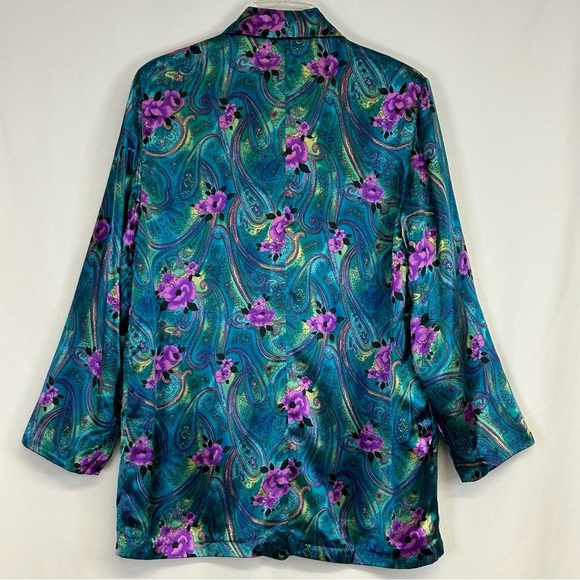Vintage Womens Blazer Jacket Size M Single Breasted Floral Satin 80's 90's - Picture 2 of 16